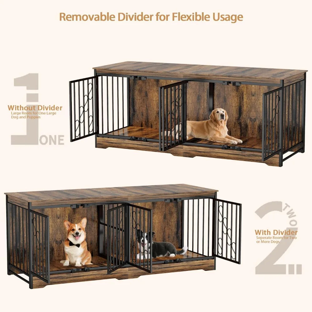 MKDK Double Dog Crate Furniture For Two Dogs Indoor Kennel