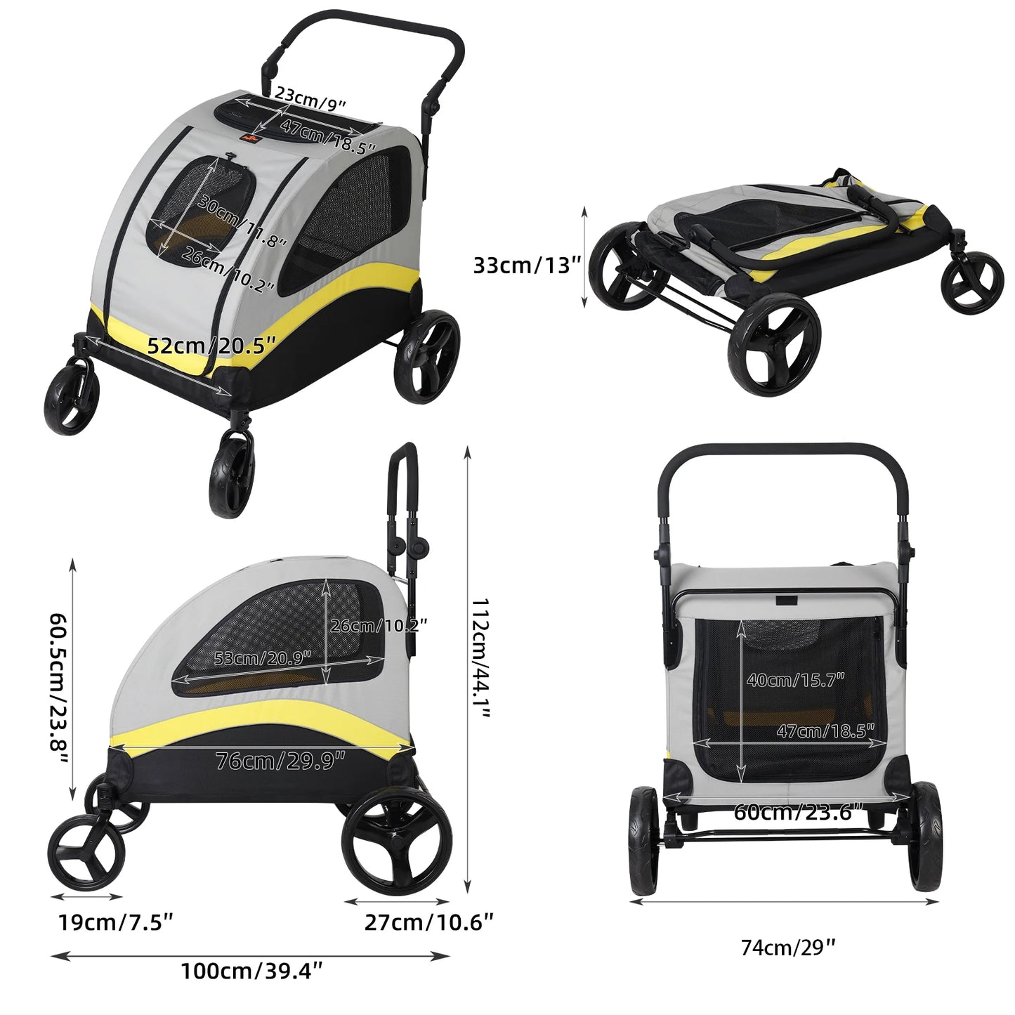 Premium Foldable Allterrain Dog Stroller Pram 4 Wheel Travel Jogger