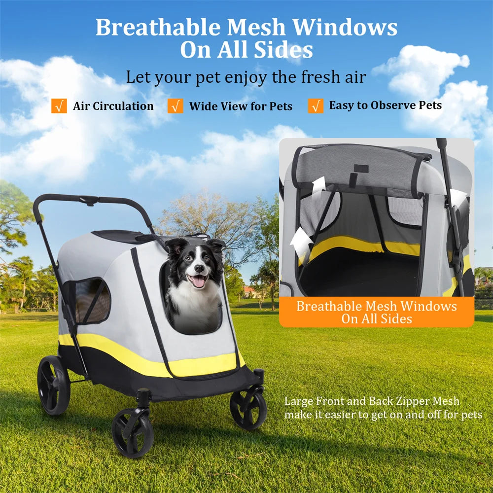 One Click Foldable Dog Stroller Portable AllTerrain 4Wheel TravelBuggy CarrierSystem