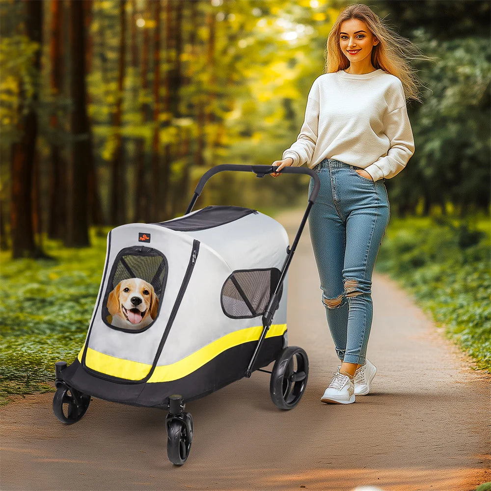 One Click Foldable Dog Stroller Portable AllTerrain 4Wheel TravelBuggy CarrierSystem