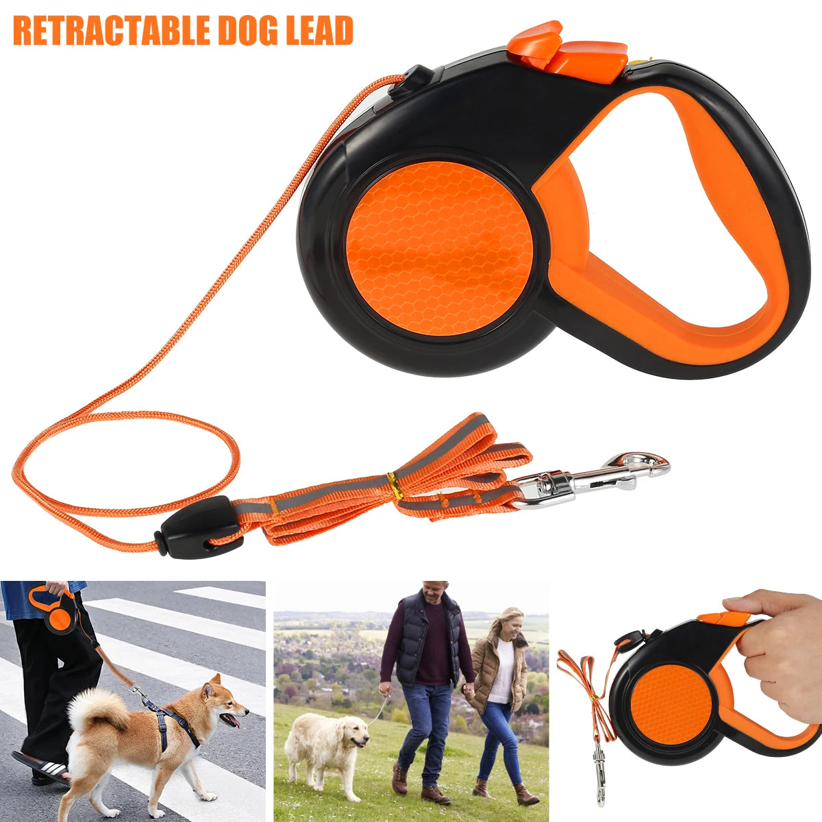 Retractable Dog Leash Heavy Duty Reflective Non Slip Handle
