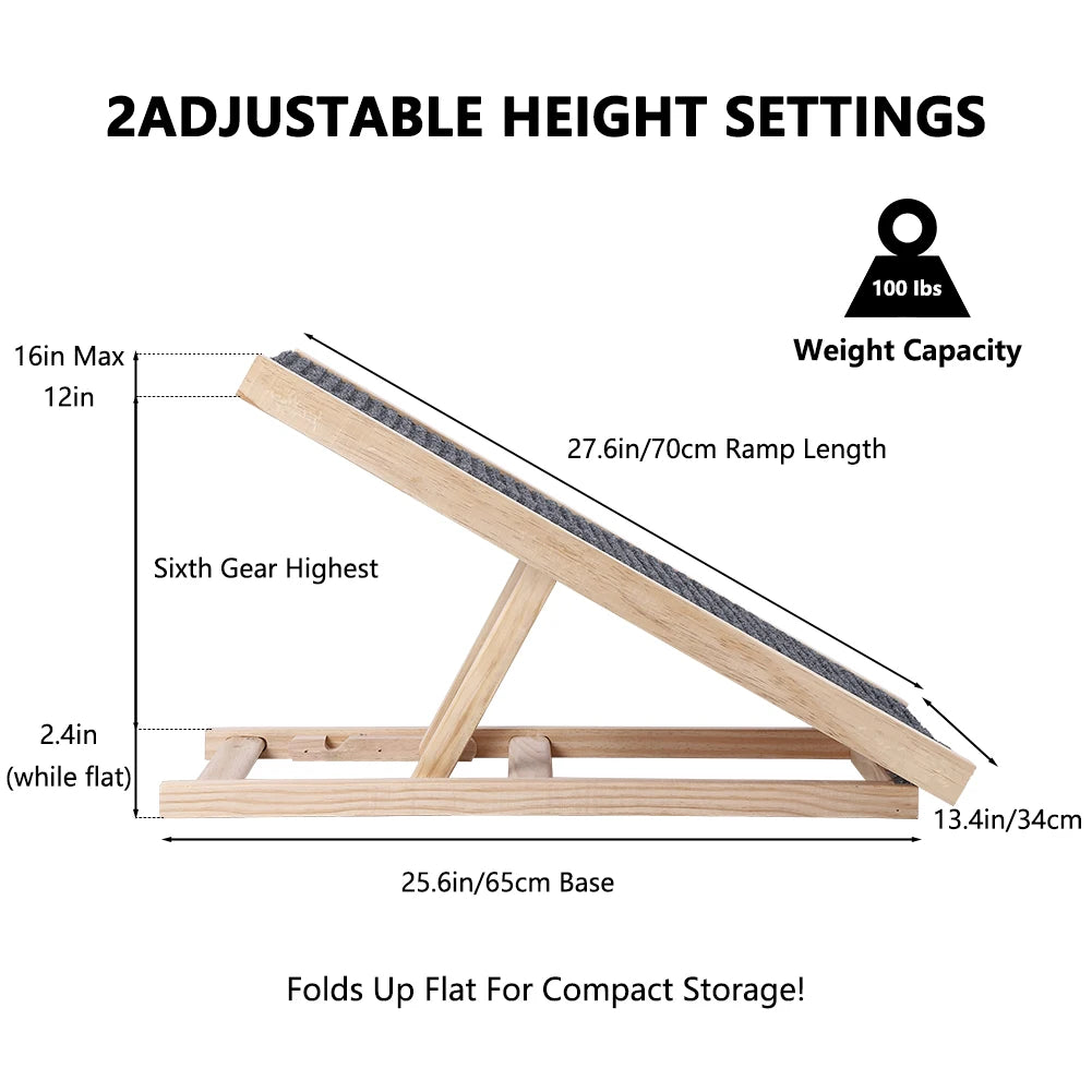 TWISTER.CK Pet Dog Ramp Ladder Natural Pine Wood Folding Anti-Skid