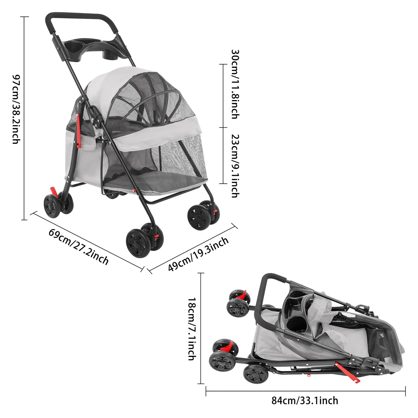 Foldable Lightweight Pet Cart For Small-To-Medium Dogs And Cats All-Season-Outdoor-Travel-Ready