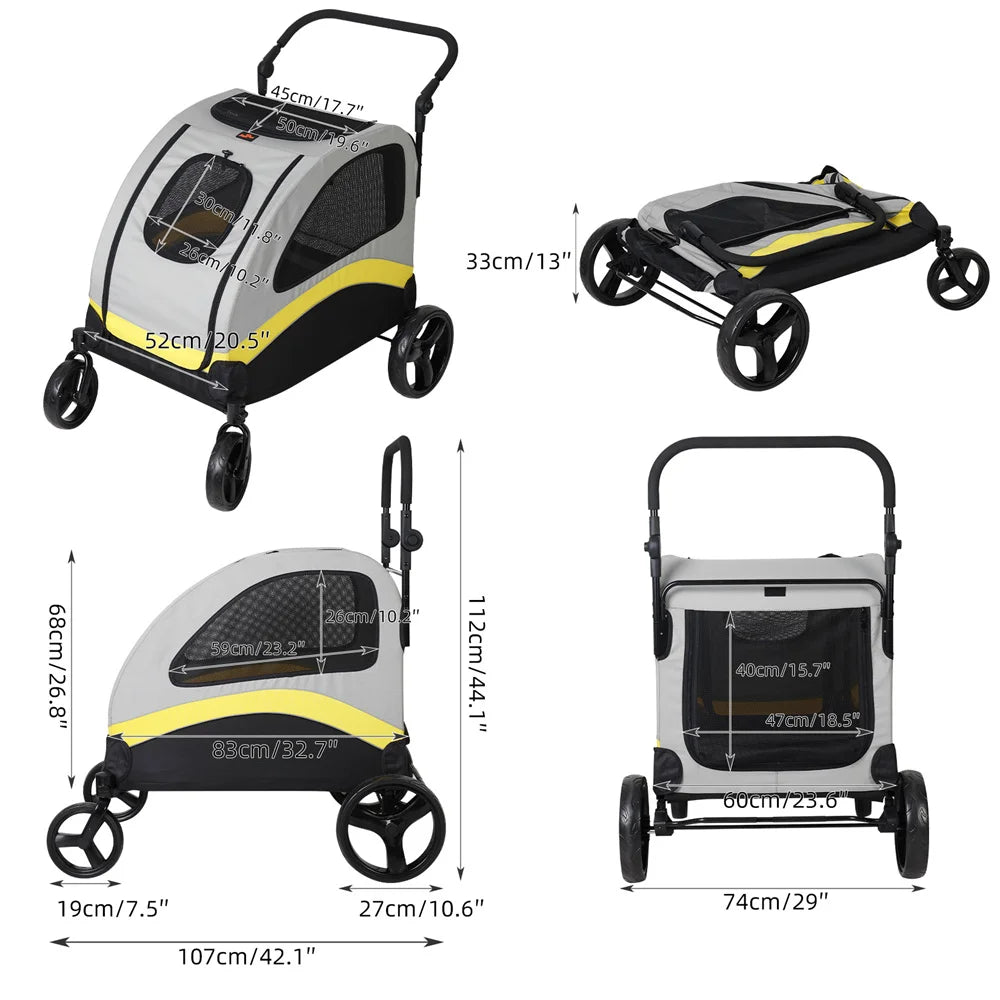 Premium Foldable Allterrain Dog Stroller Pram 4 Wheel Travel Jogger