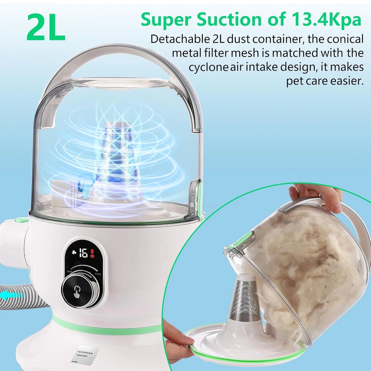 DishyKooker Pet Grooming Kit With Quiet Vacuum And Five Tools