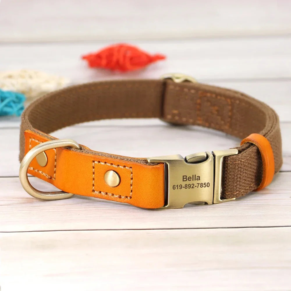 Nylon Dog Collar And Leash Set With Engraved Nameplate