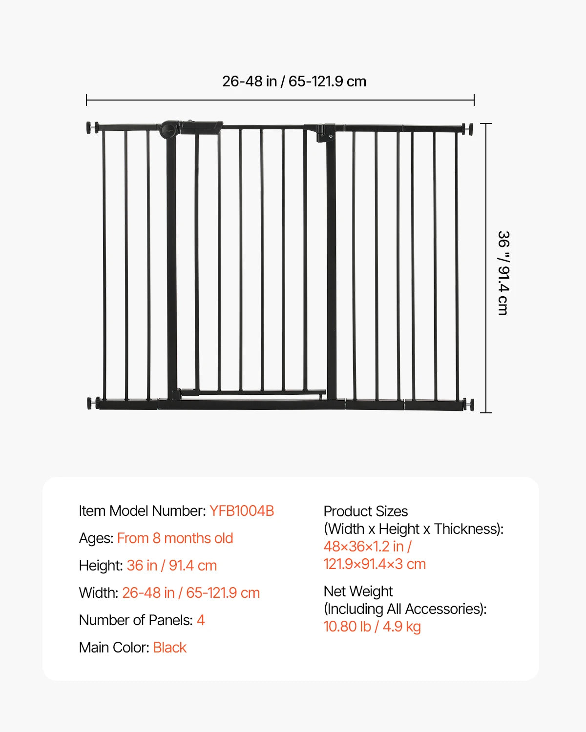 SucceBuy Baby Gate 28/30/36 Inches High Dog Gate Easy Step Walk Thru Child Pet Security Pressure Mount Kit Wall Cups Doorways