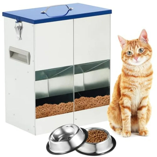 Outdoor Galvanized Automatic Feeder For Two Cats With Water Bowls
