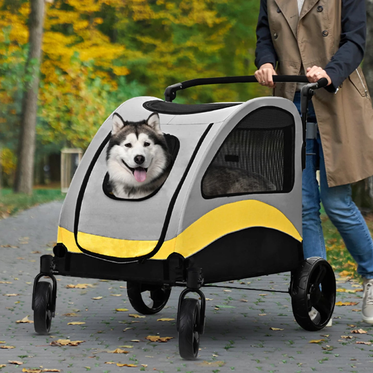 Premium Foldable Allterrain Dog Stroller Pram 4 Wheel Travel Jogger