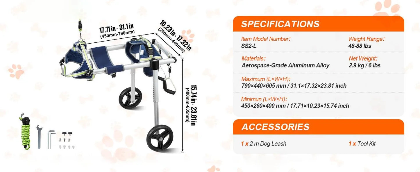 Two Wheel Dog Wheelchair For Back Legs And Hind Limbs