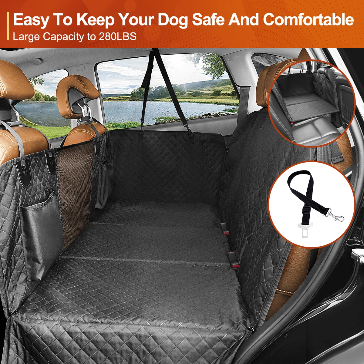 PETRAVEL Dog Car Back Seat Extender Hammock Cover Waterproof