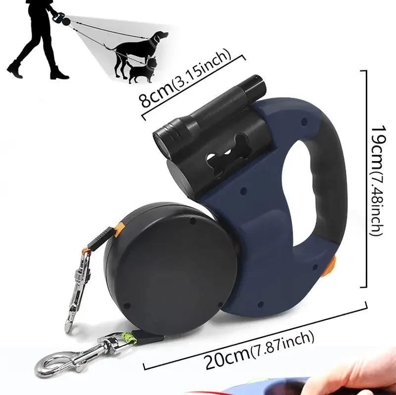 Automatic Retractable Dog Leash With Flashlight Reflective Poop Bag Dispenser