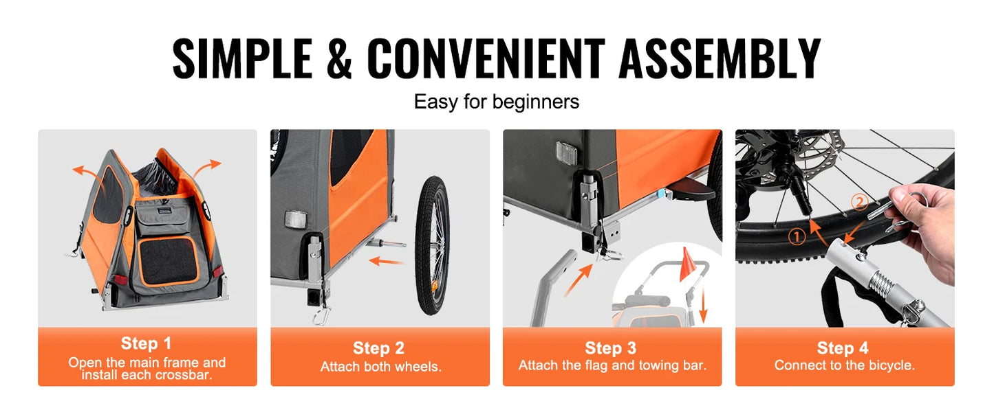 SucceBuy 66lbs Dog Bike Trailer2-in-1Pet Stroller Folding Cart Frame Bicycle Carrier with Wheels Universal Coupler for Dogs