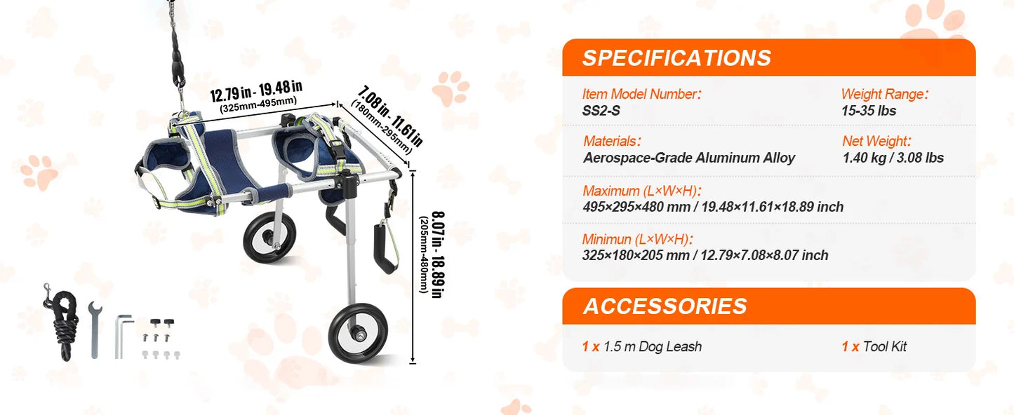 Two Wheel Dog Wheelchair For Back Legs And Hind Limbs