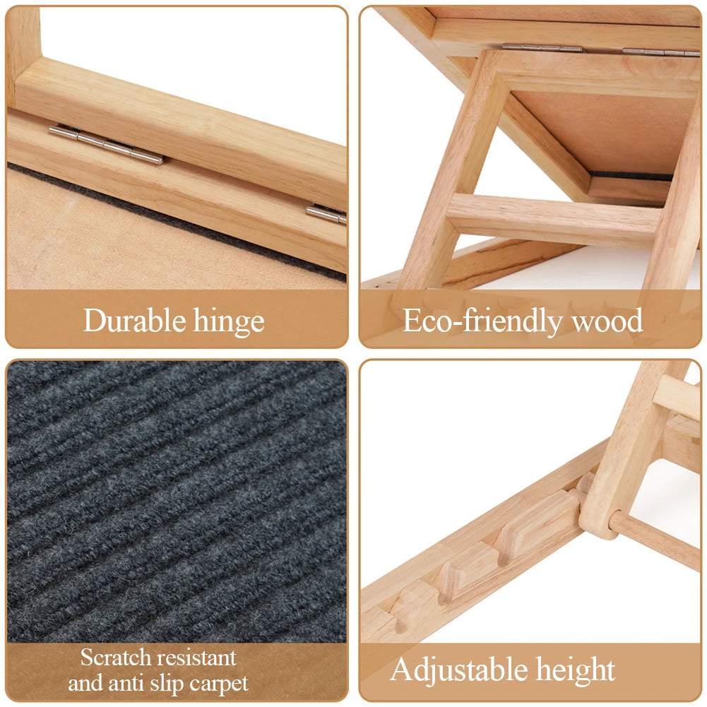 TWISTER.CK Pet Dog Ramp Ladder Natural Pine Wood Folding Anti-Skid