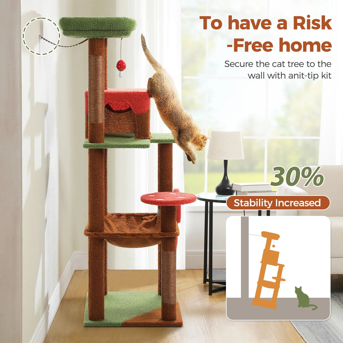 PEQULTICN Mushroom Shaped Cat Tower With Large Perch Hammock