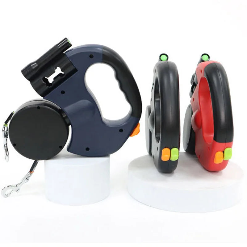 Automatic Retractable Dog Leash With Flashlight Reflective Poop Bag Dispenser