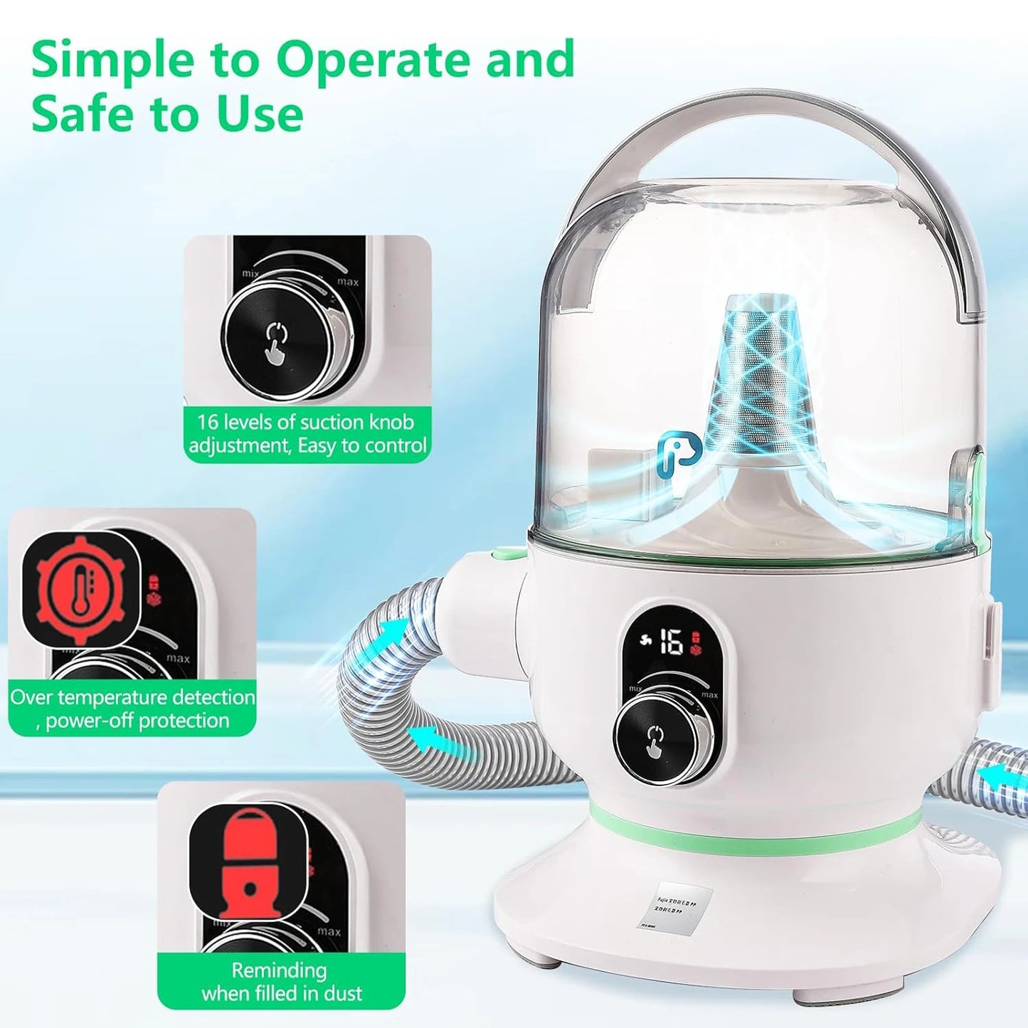 DishyKooker Pet Grooming Kit With Quiet Vacuum And Five Tools