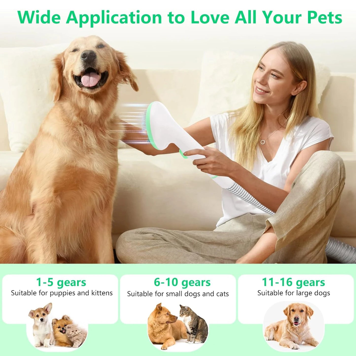 DishyKooker Pet Grooming Kit With Quiet Vacuum And Five Tools