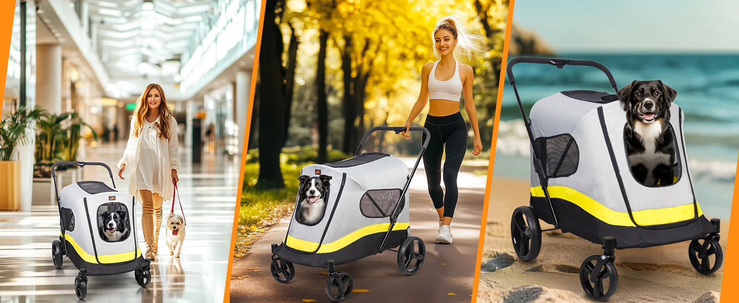 One Click Foldable Dog Stroller Portable AllTerrain 4Wheel TravelBuggy CarrierSystem