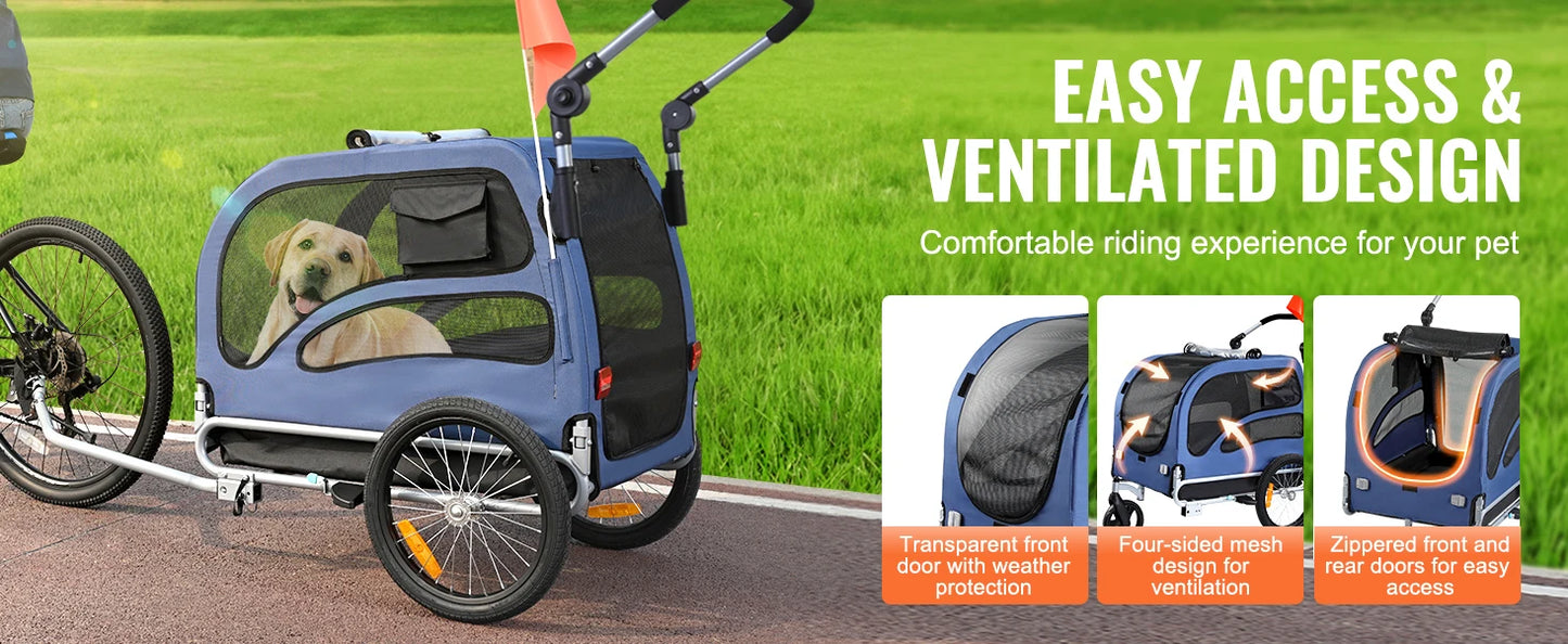 NONECN Dog Bike Trailer 2 In 1 Pet Stroller Cart Carrier 100 Lbs For Dogs With Reflectors