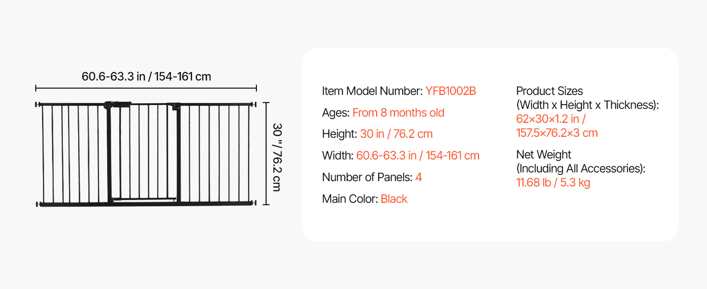 SucceBuy Baby Gate 28/30/36 Inches High Dog Gate Easy Step Walk Thru Child Pet Security Pressure Mount Kit Wall Cups Doorways
