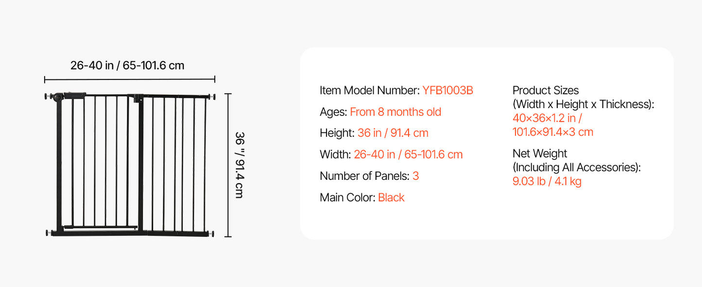 SucceBuy Baby Gate 28/30/36 Inches High Dog Gate Easy Step Walk Thru Child Pet Security Pressure Mount Kit Wall Cups Doorways