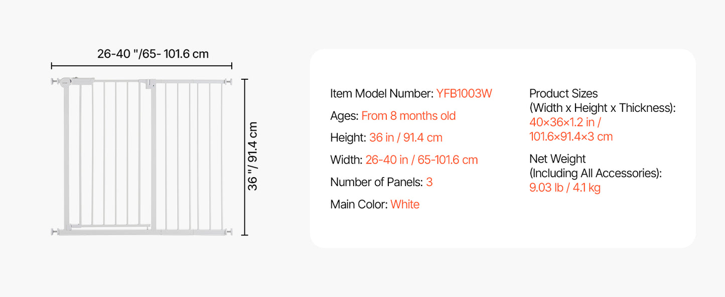 SucceBuy Baby Gate 28/30/36 Inches High Dog Gate Easy Step Walk Thru Child Pet Security Pressure Mount Kit Wall Cups Doorways