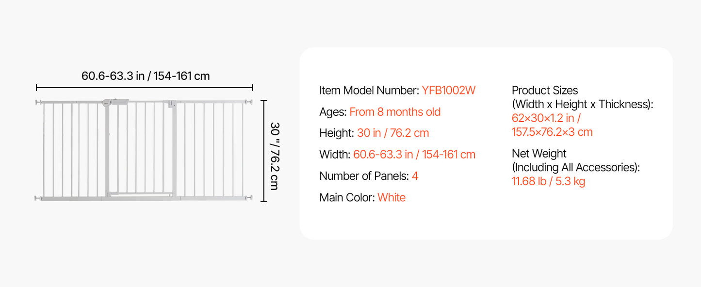 SucceBuy Baby Gate 28/30/36 Inches High Dog Gate Easy Step Walk Thru Child Pet Security Pressure Mount Kit Wall Cups Doorways