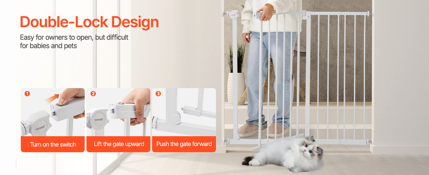 SucceBuy Baby Gate 28/30/36 Inches High Dog Gate Easy Step Walk Thru Child Pet Security Pressure Mount Kit Wall Cups Doorways