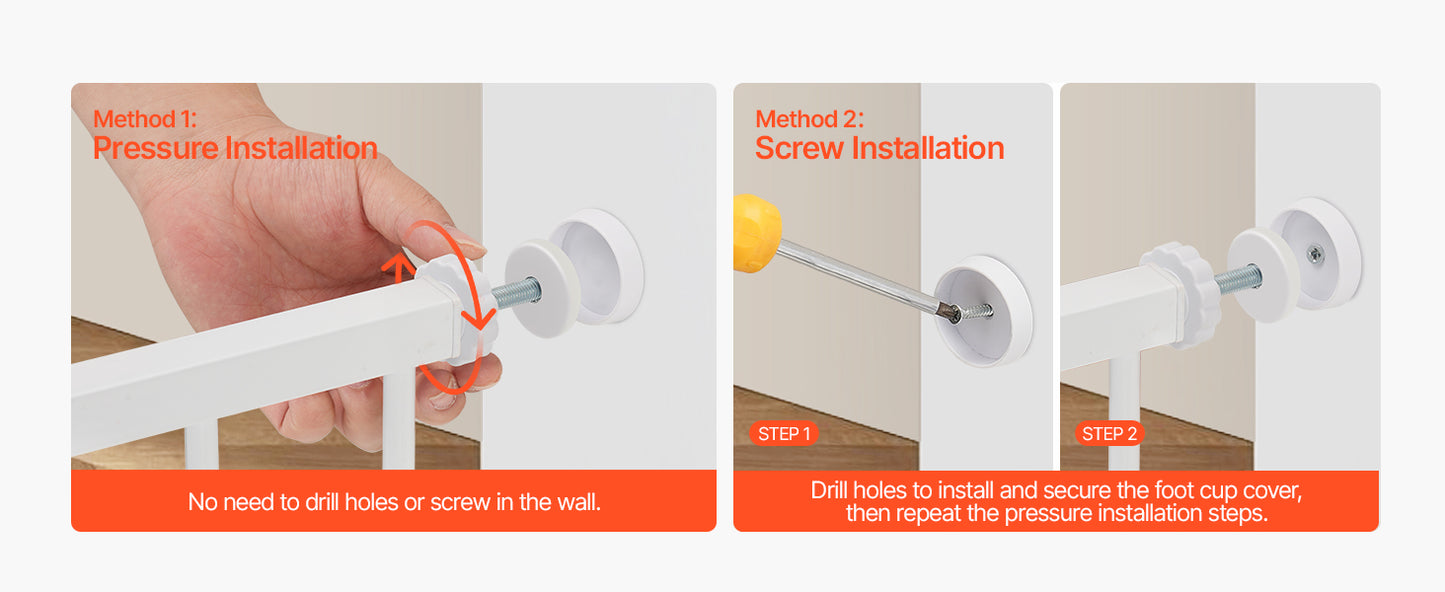 SucceBuy Baby Gate 28/30/36 Inches High Dog Gate Easy Step Walk Thru Child Pet Security Pressure Mount Kit Wall Cups Doorways