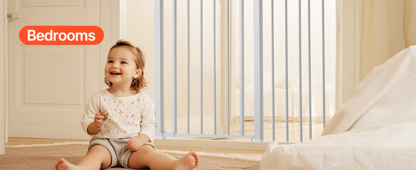 SucceBuy Baby Gate 28/30/36 Inches High Dog Gate Easy Step Walk Thru Child Pet Security Pressure Mount Kit Wall Cups Doorways