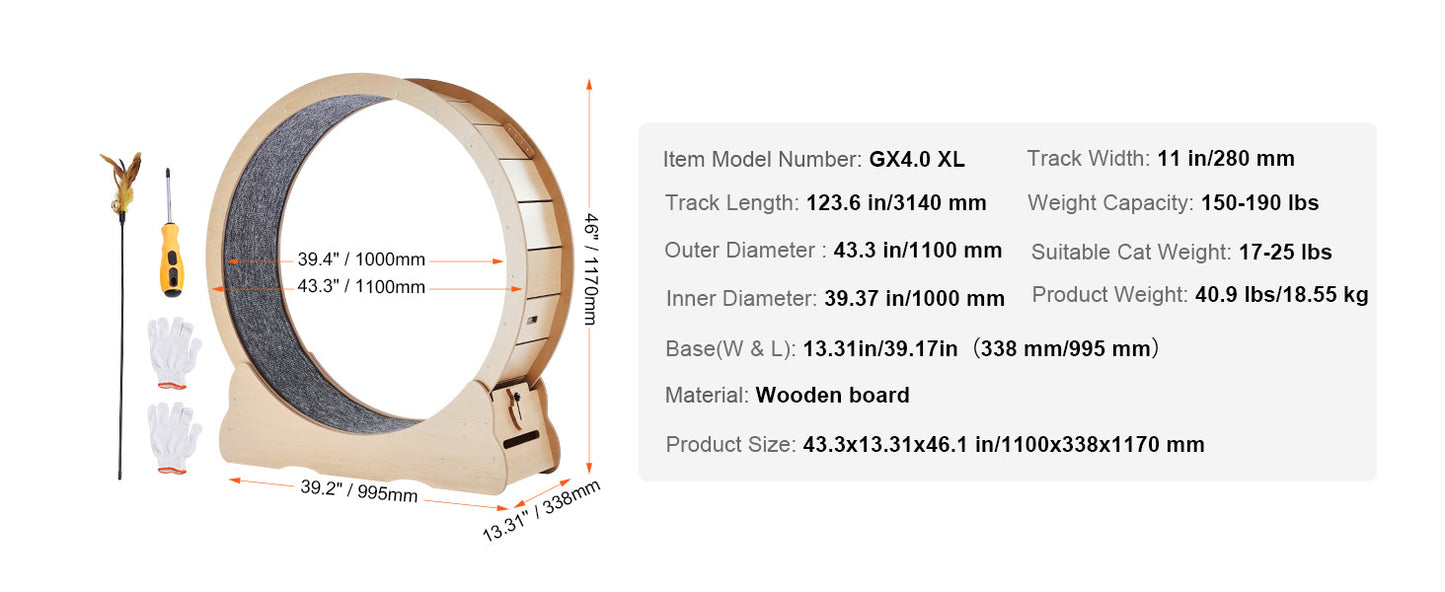Wooden Cat Exercise Wheel With Detachable Carpet For Indoor Cats