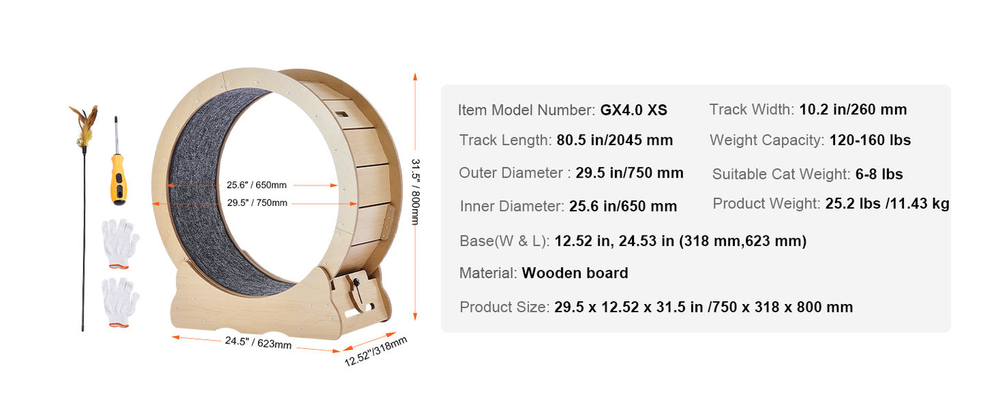 Wooden Cat Exercise Wheel With Detachable Carpet For Indoor Cats