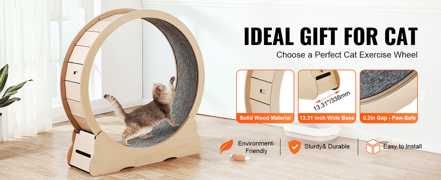 Wooden Cat Exercise Wheel With Detachable Carpet For Indoor Cats