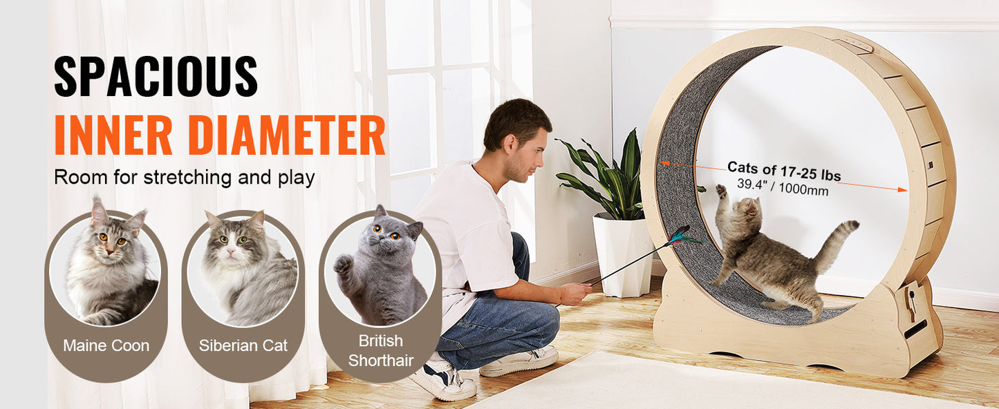 Wooden Cat Exercise Wheel With Detachable Carpet For Indoor Cats