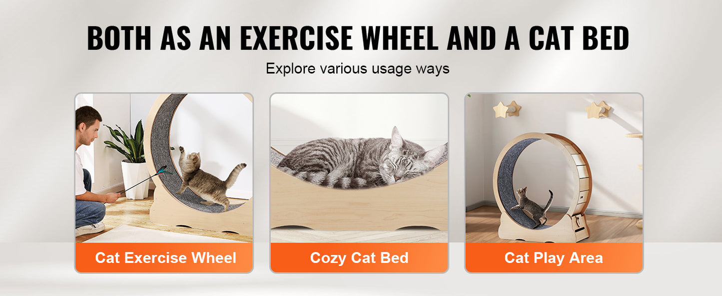 Wooden Cat Exercise Wheel With Detachable Carpet For Indoor Cats