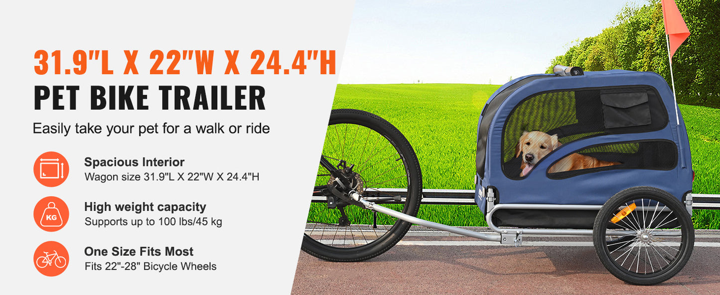 100lb Dog Bicycle Trailer Carrier With Reflectors And Coupler