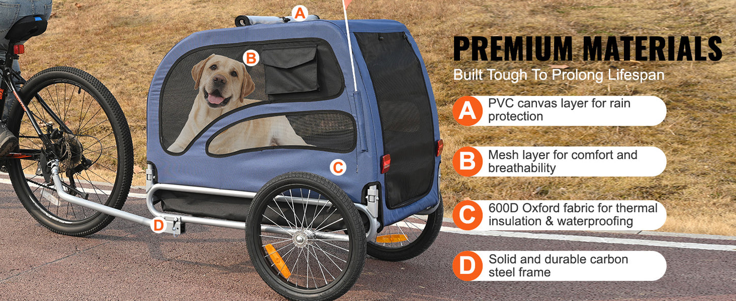 SucceBuy 100 Lb Pet Bike Trailer Carrier For Dogs With Collapsible Design