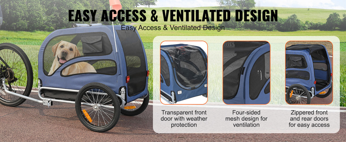 100lb Dog Bicycle Trailer Carrier With Reflectors And Coupler