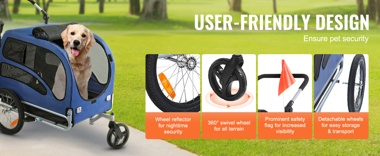 SucceBuy 100 lbs Dog Bike Trailer 2-in-1 Pet Stroller Cart Bicycle Carrier with Wheels Coupler Reflectors Flag for Dogs Travel