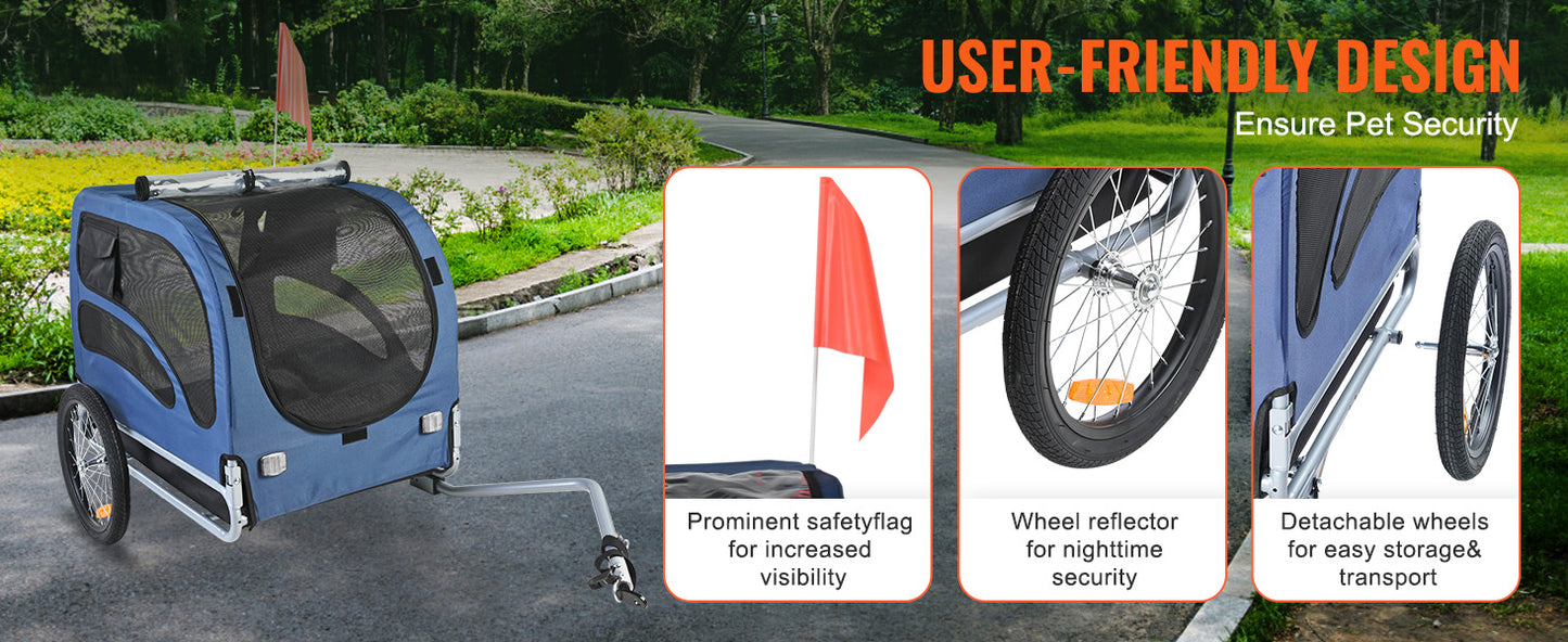 SucceBuy 100 Lb Pet Bike Trailer Carrier For Dogs With Collapsible Design